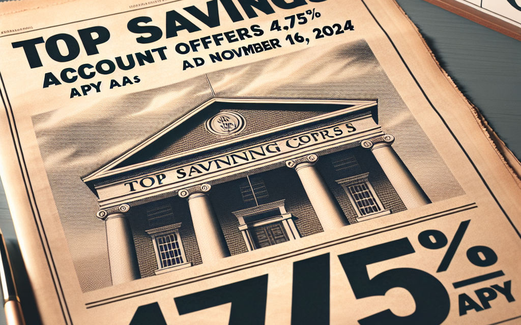 Top Savings Account Offers 4.75% APY as of November 16, 2024